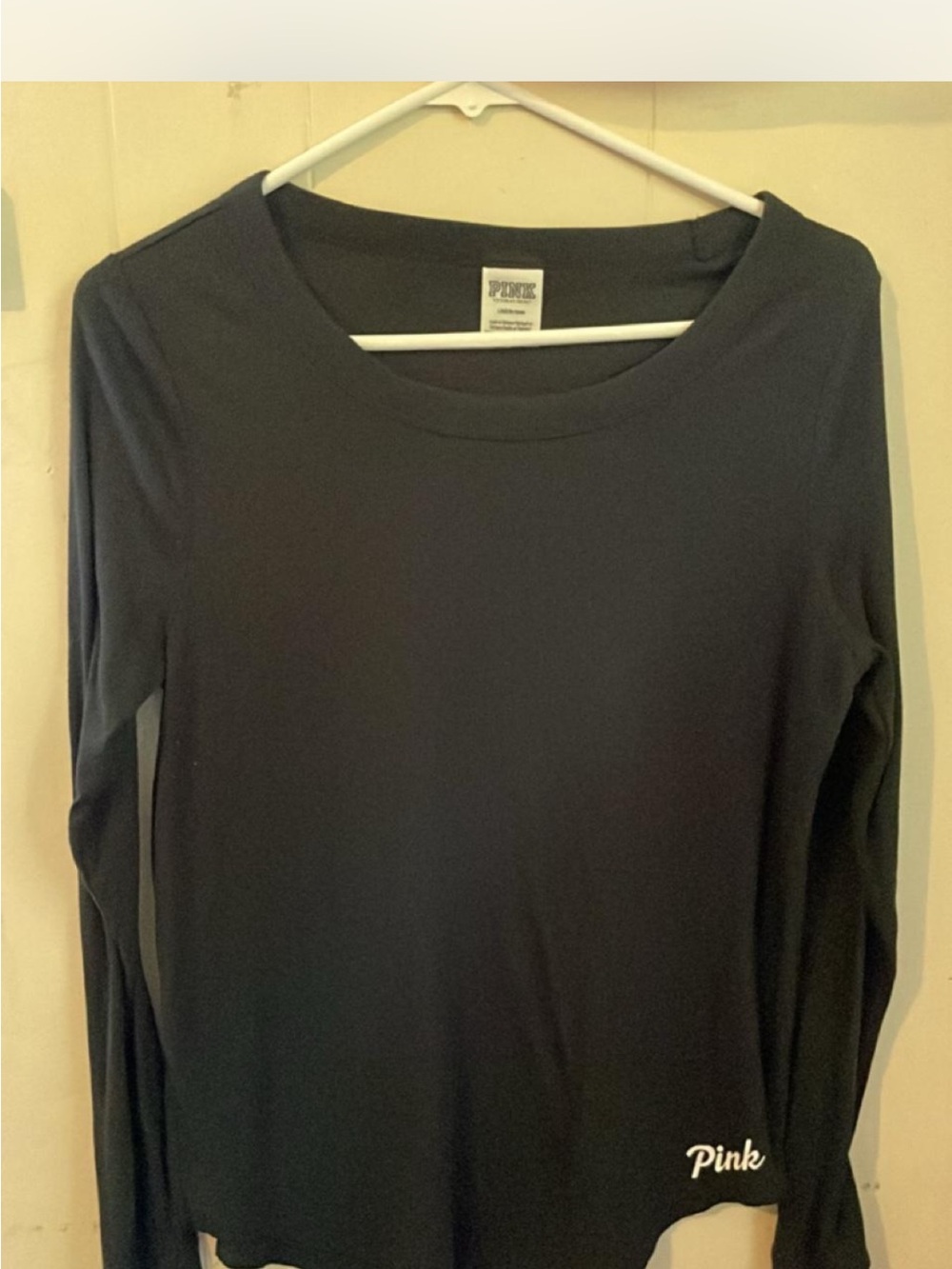 PINK Victoria's Secret Black Long-Sleeve Crewneck Top with Logo